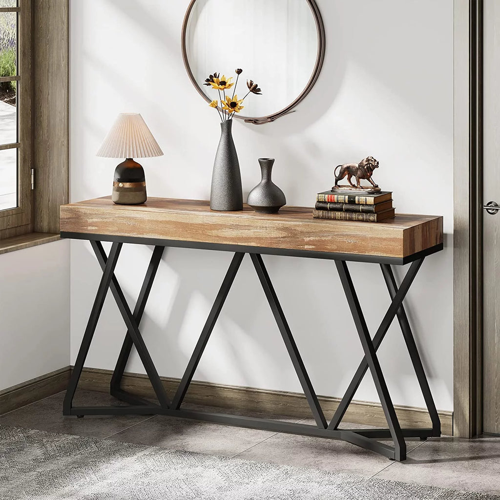 55" Wood Console Table with Metal Base G20454