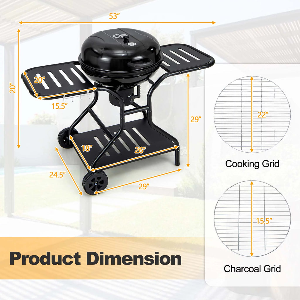 22 inch Charcoal BBQ Grill with Thermometer P8043