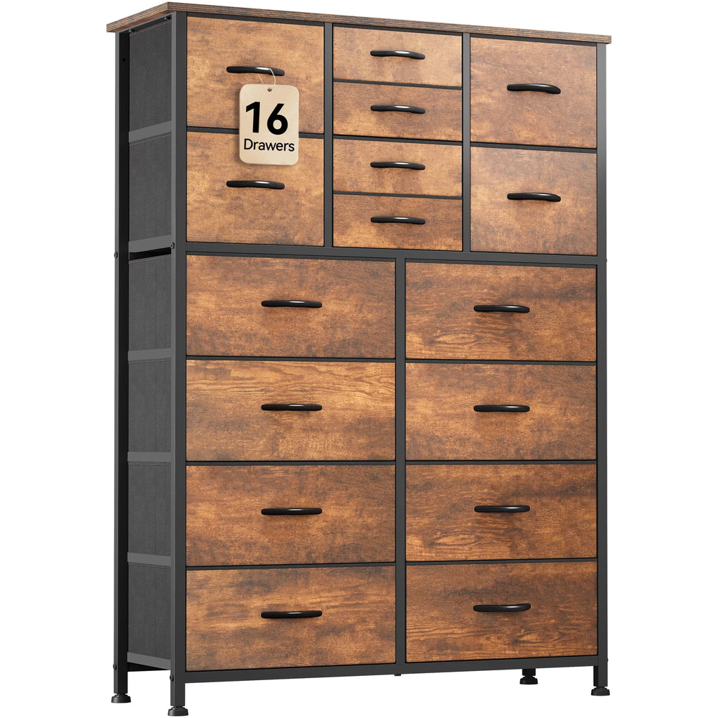 16 Drawer Fabric Dresser with Metal Frame and Wooden Top L923