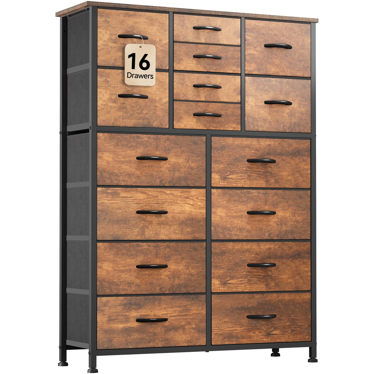 16 Drawer Fabric Dresser with Metal Frame and Wooden Top L923