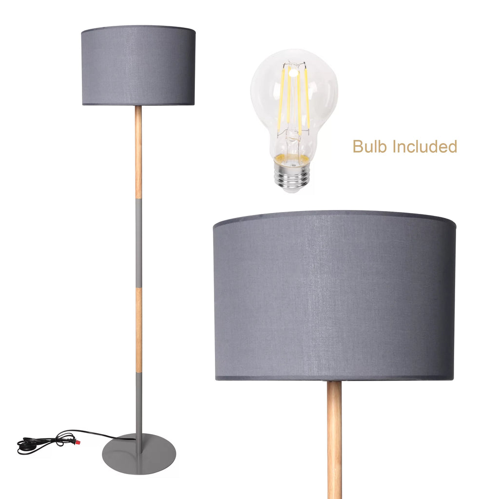 Modern Floor Lamp with 8W LED Bulb, Foot Switch & Fabric Lamp Shade E33643