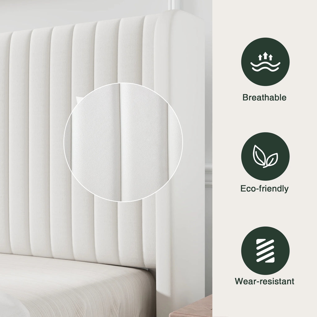Queen Size Off-White Velvet Upholstered Bed Frame I5368