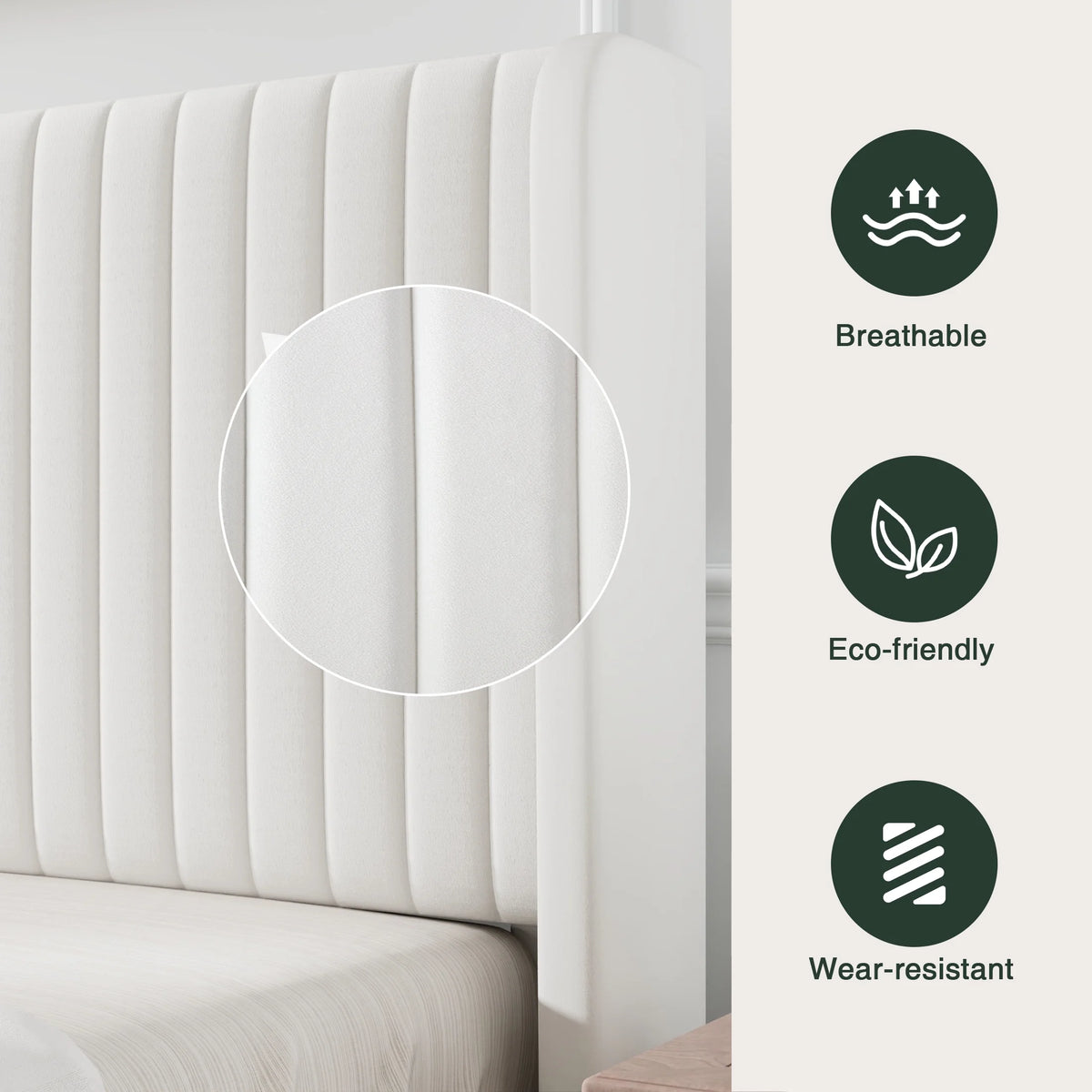 Queen Size Off-White Velvet Upholstered Bed Frame I5368