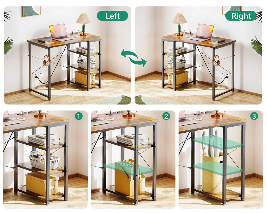 32 Inch Computer Desk with Power Outlet and Storage Shelf A501823