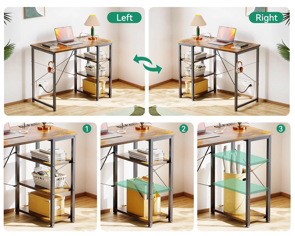 32 Inch Computer Desk with Power Outlet and Storage Shelf A501823