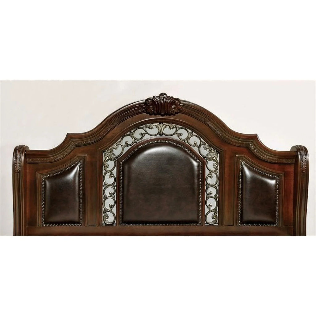 Solid Wood Panel King Bed with Faux Leather T481
