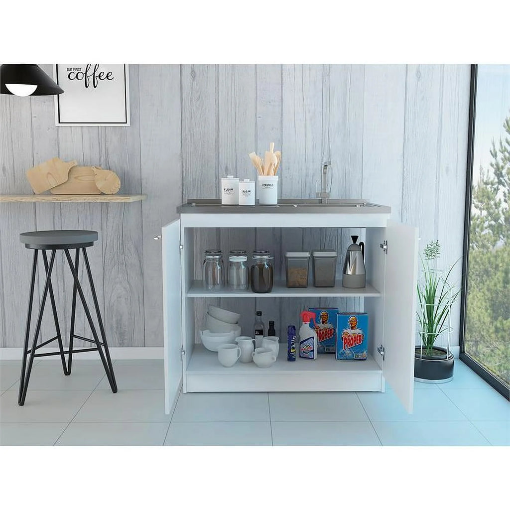 White Modern Engineered Wood Utility Sink with Cabinet G186623
