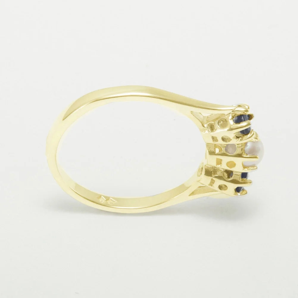 10k Yellow Gold Cultured Pearl & Sapphire Womens Ring W9917