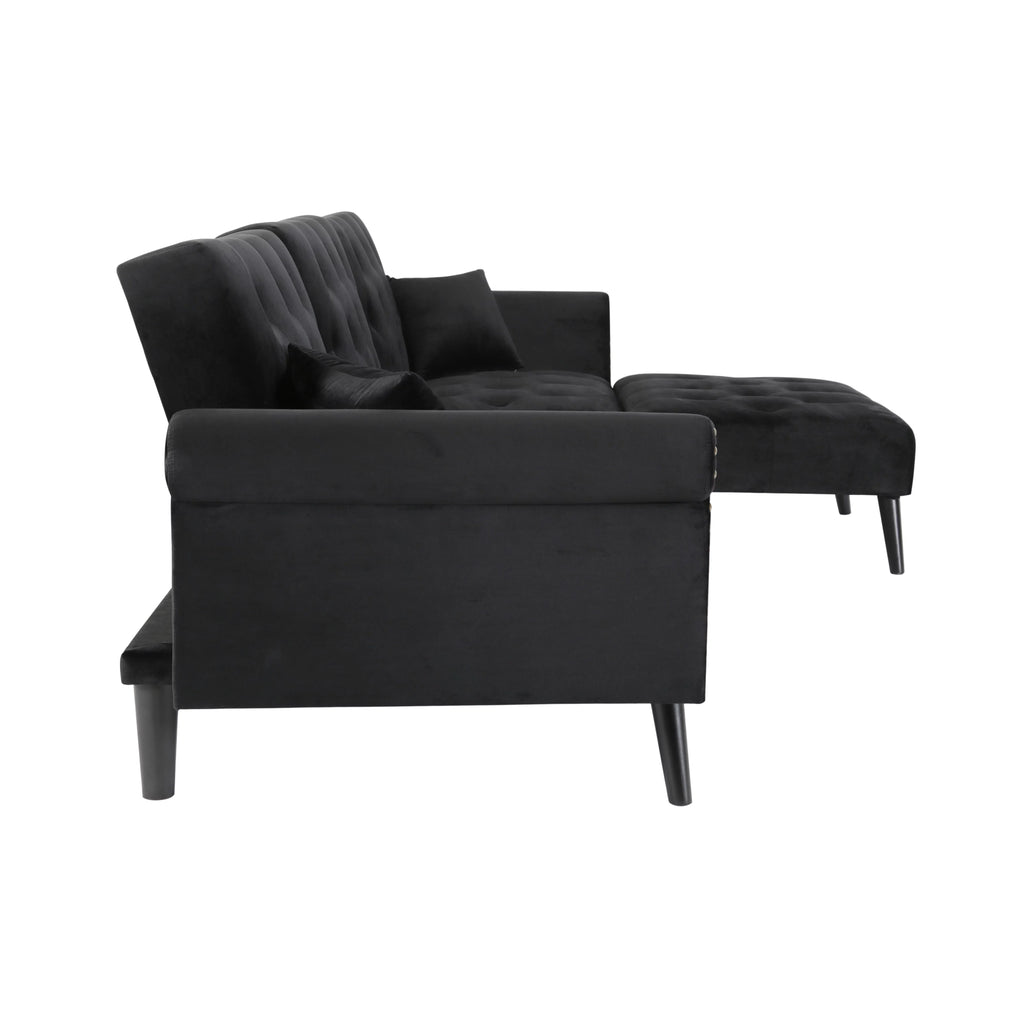 Black Velvet Sectional Sofa with Reversible Chaise R818