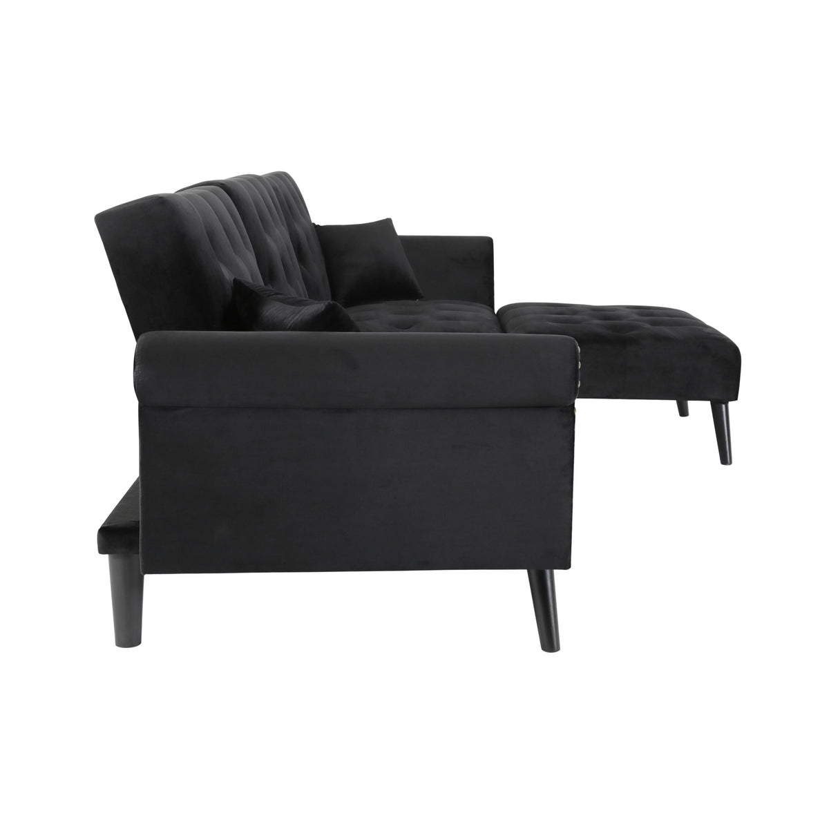 Black Velvet Sectional Sofa with Reversible Chaise R818