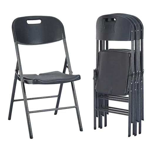 4 Pack Stackable Folding Chairs Plastic Seat Steel Frame Matte Black F790
