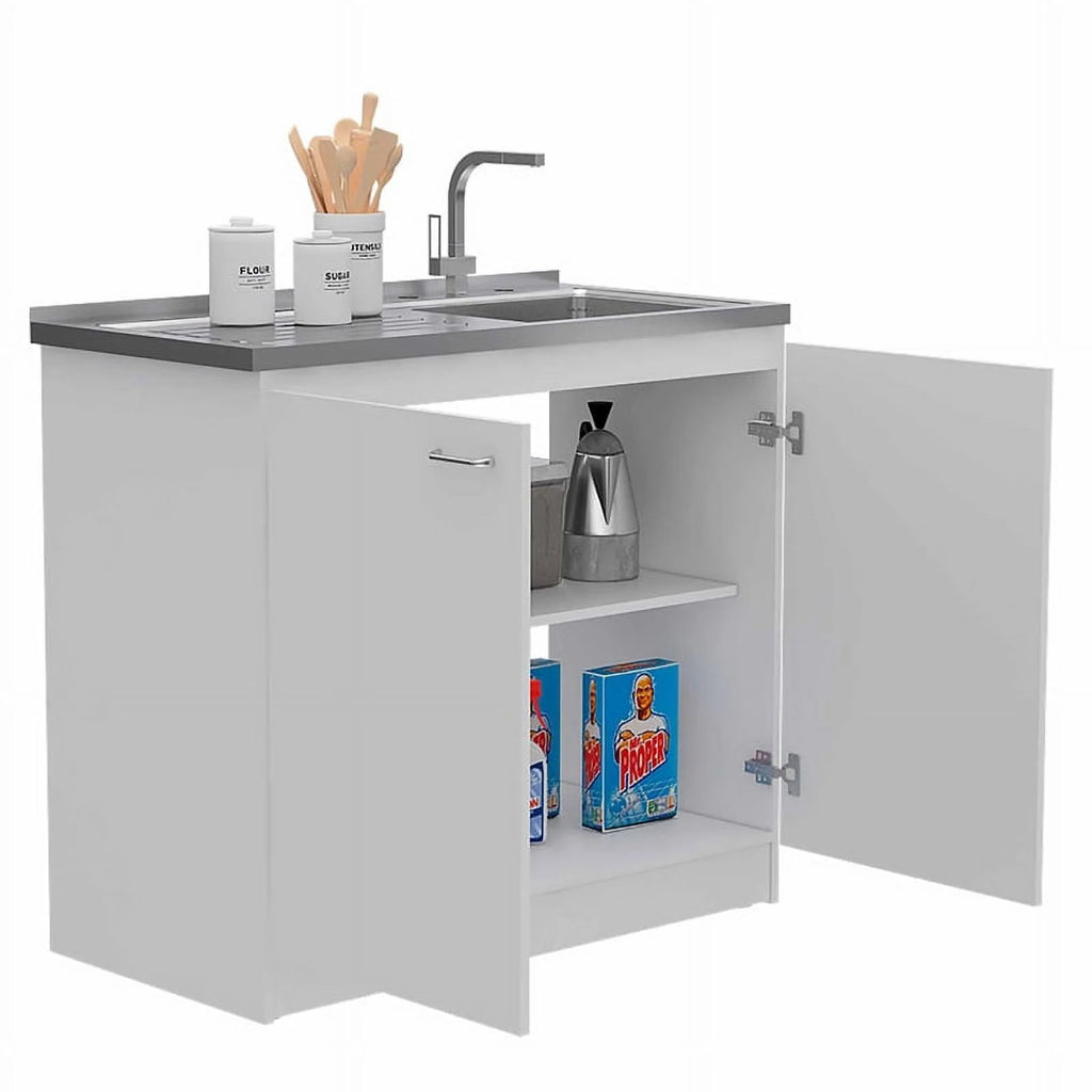 White Modern Engineered Wood Utility Sink with Cabinet G186623