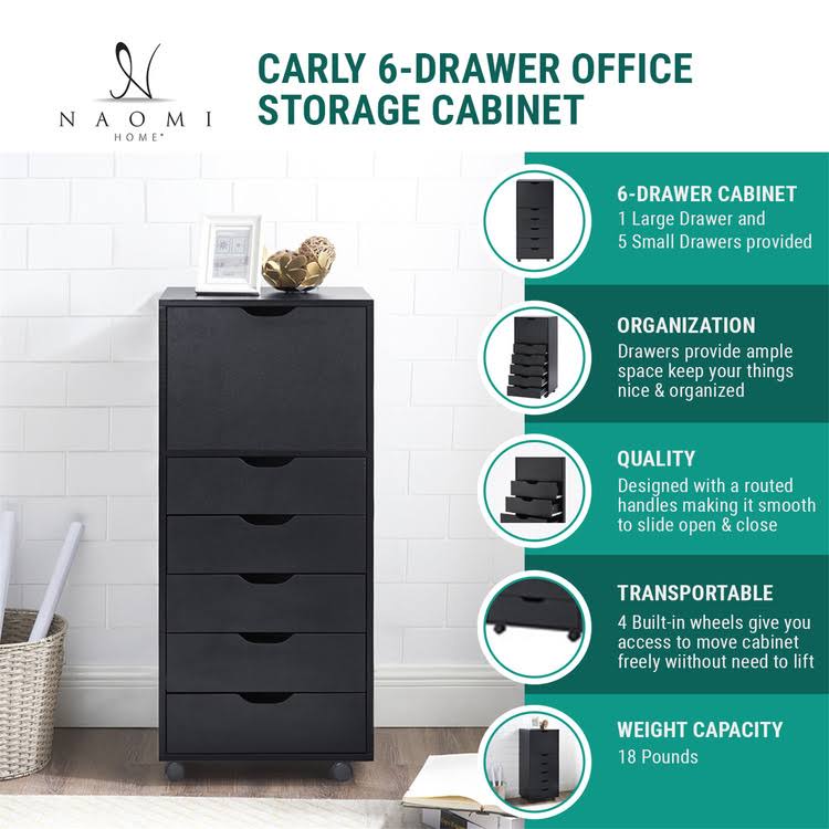 6-Drawer Black Office Storage Cabinet F331