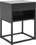 Black Rectangular End Table Nightstand with Drawer and Open Shelving O359