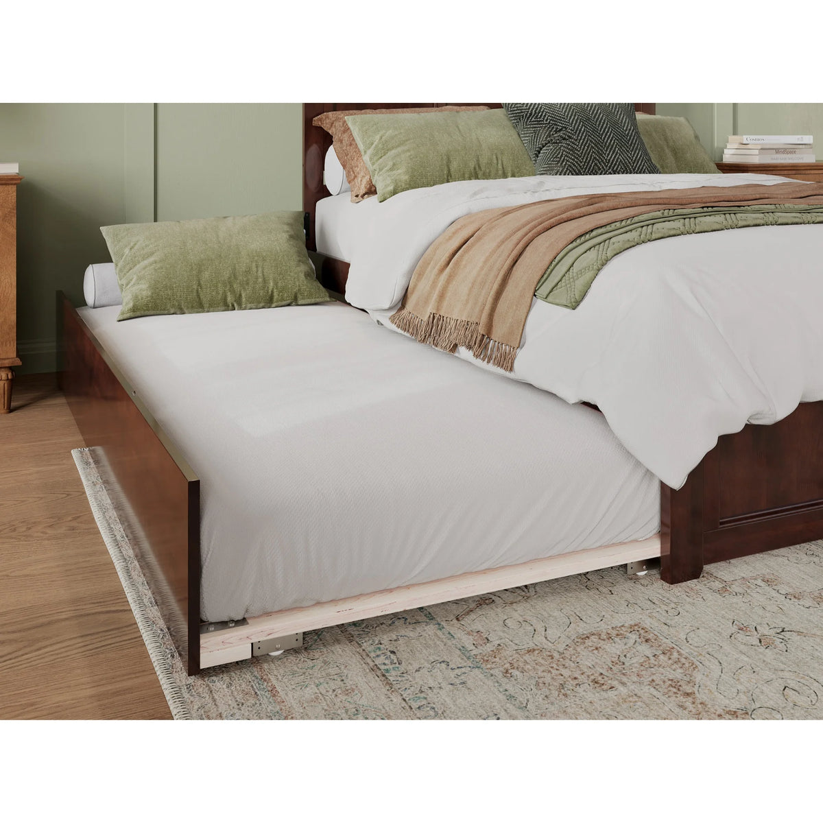 Solid Wood Queen Bed with Twin XL Trundle in Walnut H8995