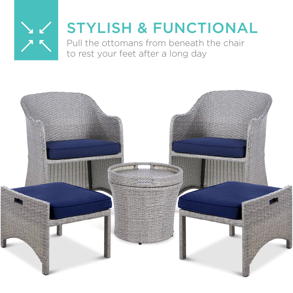 5-Piece Outdoor Wicker Patio Furniture Set with Storage Table L670
