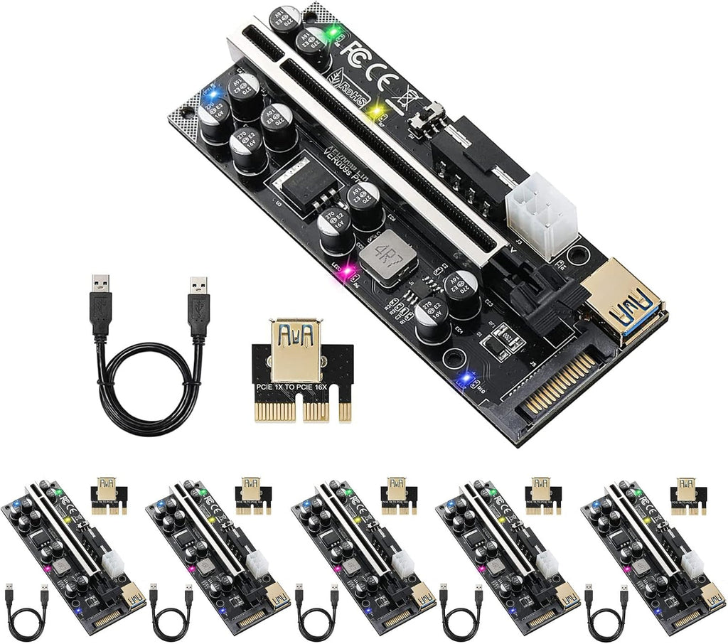 PCIE Riser 10 Solid Capacitors, 60cm USB 3.0 Extension Cable, 6 Pack G901040