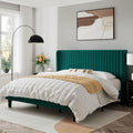 Queen Size Off White Velvet Platform Bed Frame with Wingback Headboard W72658