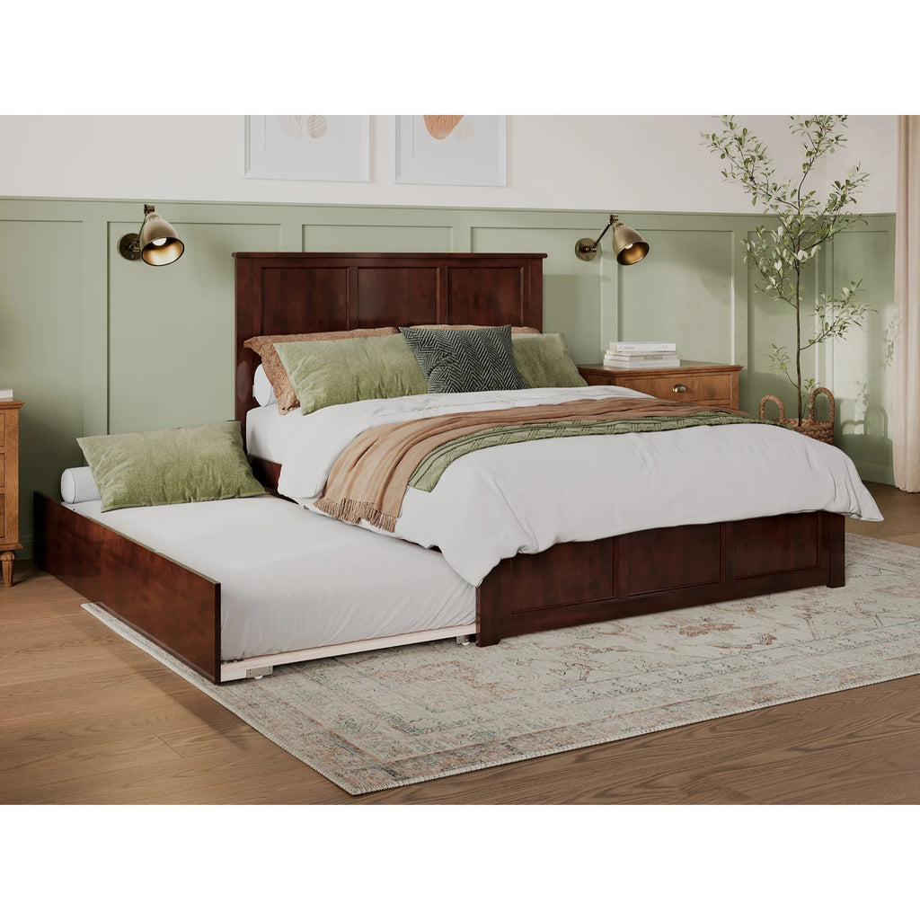 Solid Wood Queen Bed with Twin XL Trundle in Walnut H8995