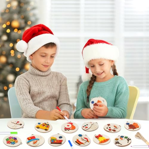 24 Pcs DIY Wooden Christmas Ornaments Painting Kit J33150