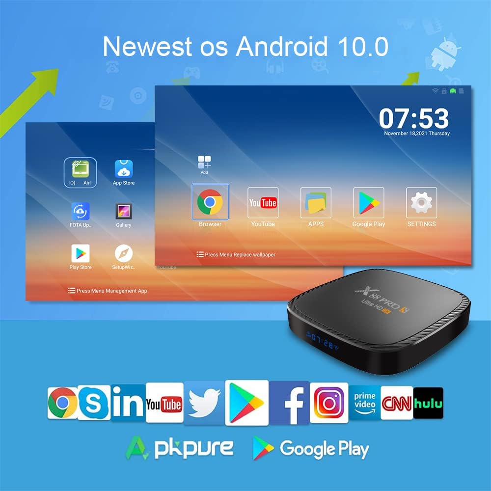 Smart TV Box with Mini Wireless Backlit Keyboard, 4G RAM 64G ROM, USB 3.0, Ultra HD 6K, HDR 10+, Dual Band WiFi, BT4.2, Android 11.0, Pack of 2 B812