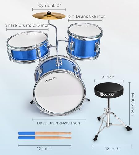 Kids 3-Piece Drum Set with Throne Cymbal Pedal & Drumsticks T4724