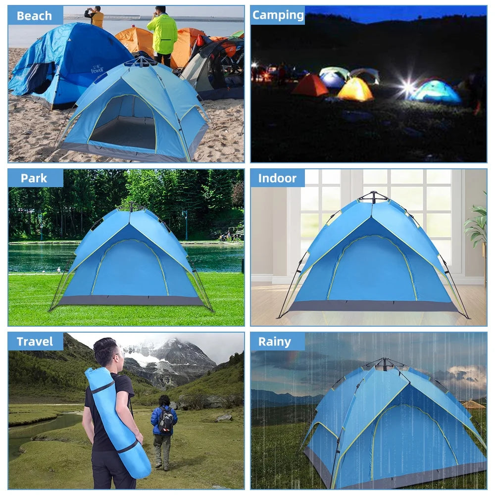Waterproof Instant Pop Up Double-Deck Tow-Door Camping Tent D172