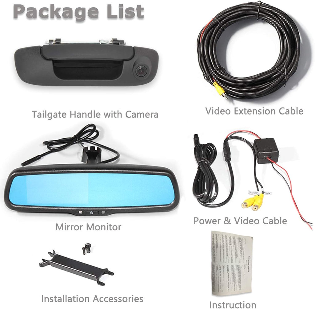 Tailgate Handle Backup Reverse Camera with 4.3 inch Rear View Mirror Monitor Kit G7347