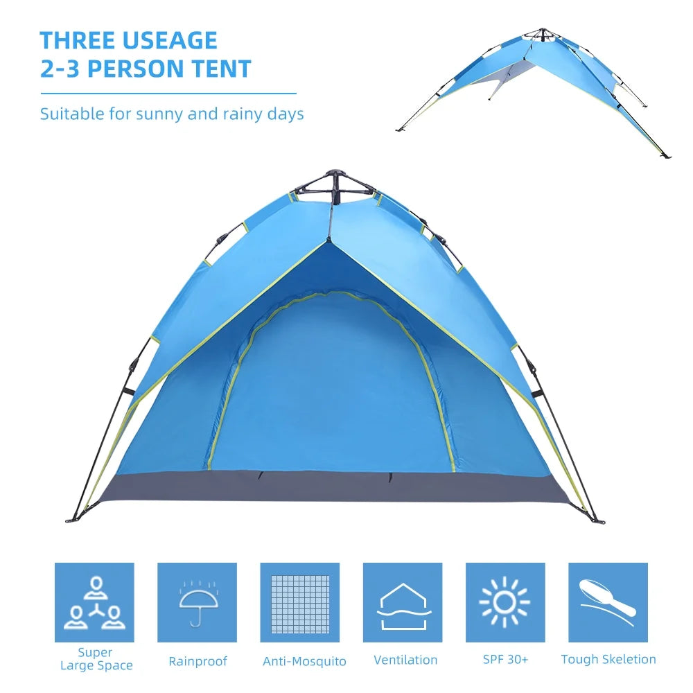 Waterproof Instant Pop Up Double-Deck Tow-Door Camping Tent D172