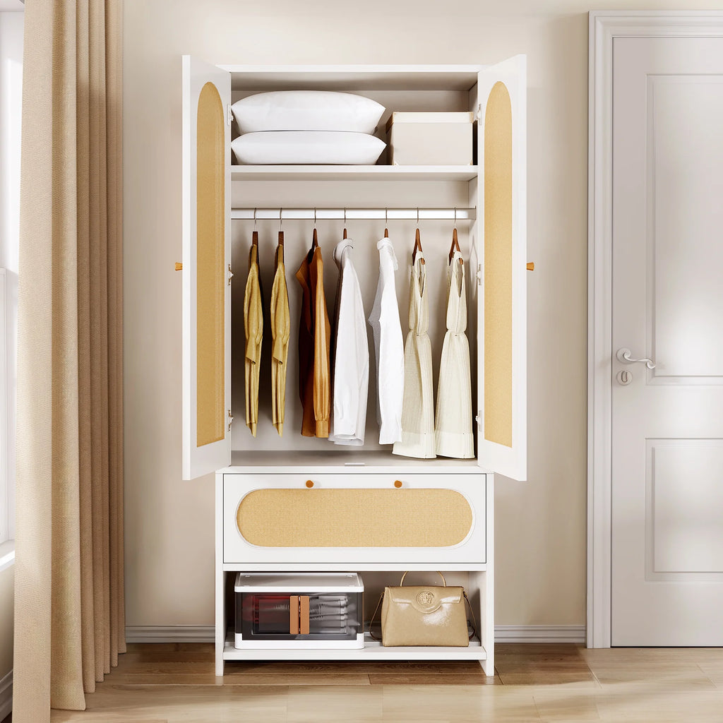 Natural Rattan Armoire Wardrobe Closet Cabinet with 2 Doors R823833