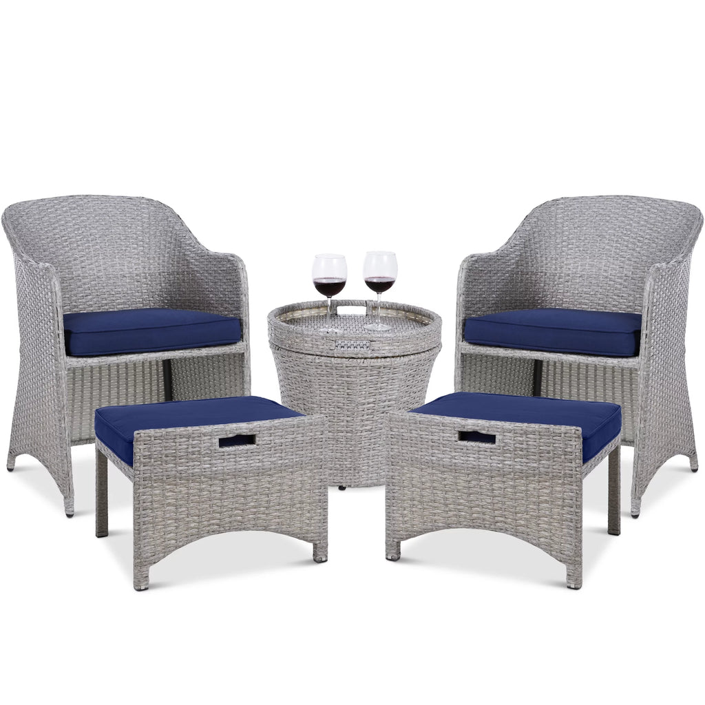 5-Piece Outdoor Wicker Patio Furniture Set with Storage Table L670