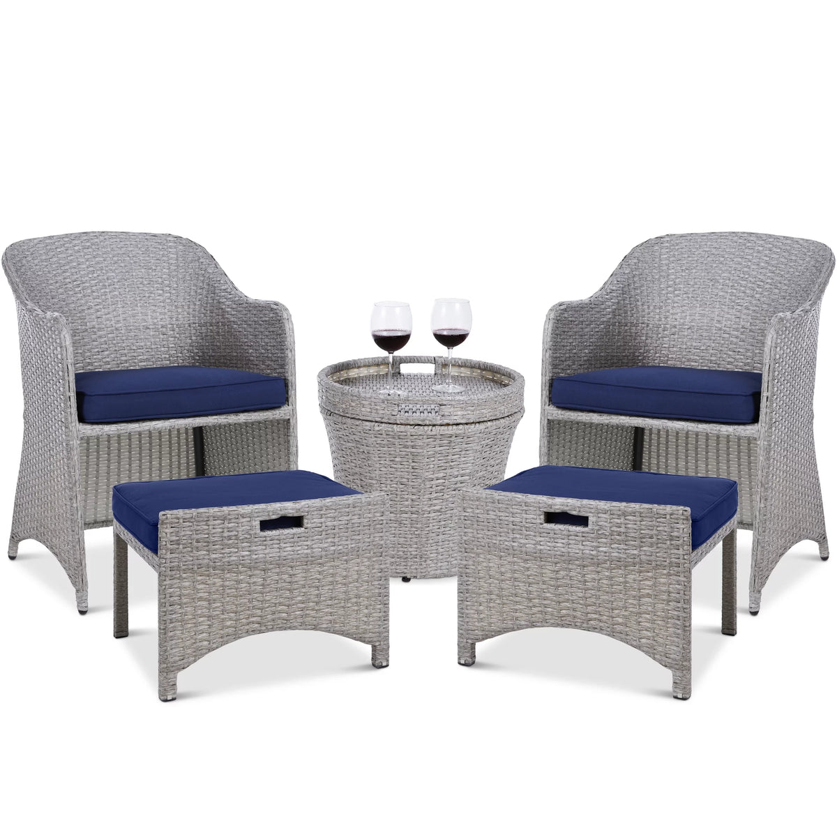5-Piece Outdoor Wicker Patio Furniture Set with Storage Table L670